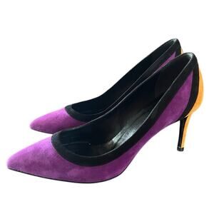 Gucci Tricolor Suede Pointed Toe Pumps Purple Black Orange EU 37 US 7